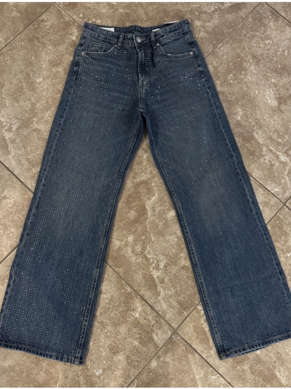 ZARA WOMAN FW23 STRAIGHT CUT MID RISE RHINESTONE JEANS ZW COLLECTION Size 4